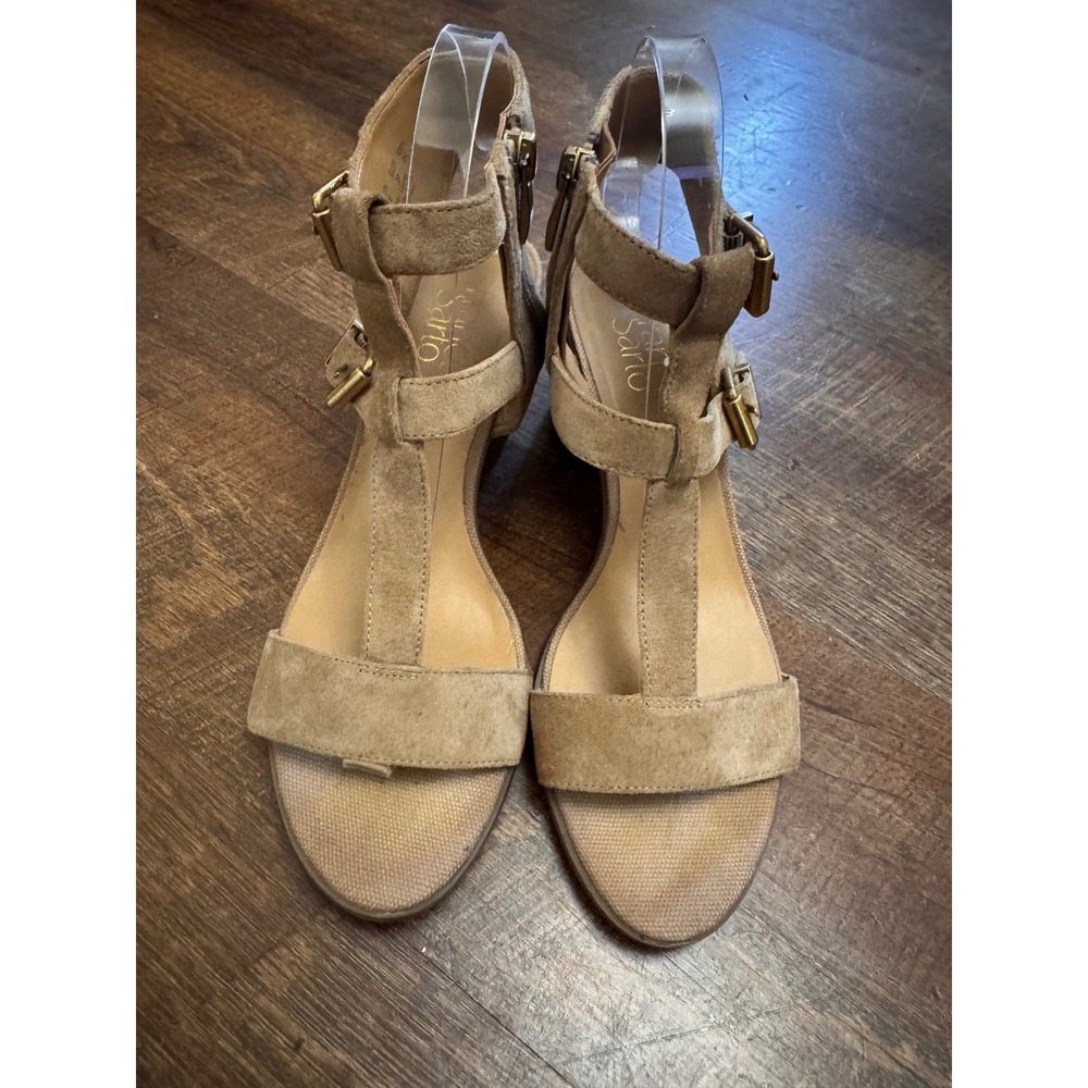 Franco Sarto Women's Size 8M Beige Suede Leather Strappy Block Heel Sandals